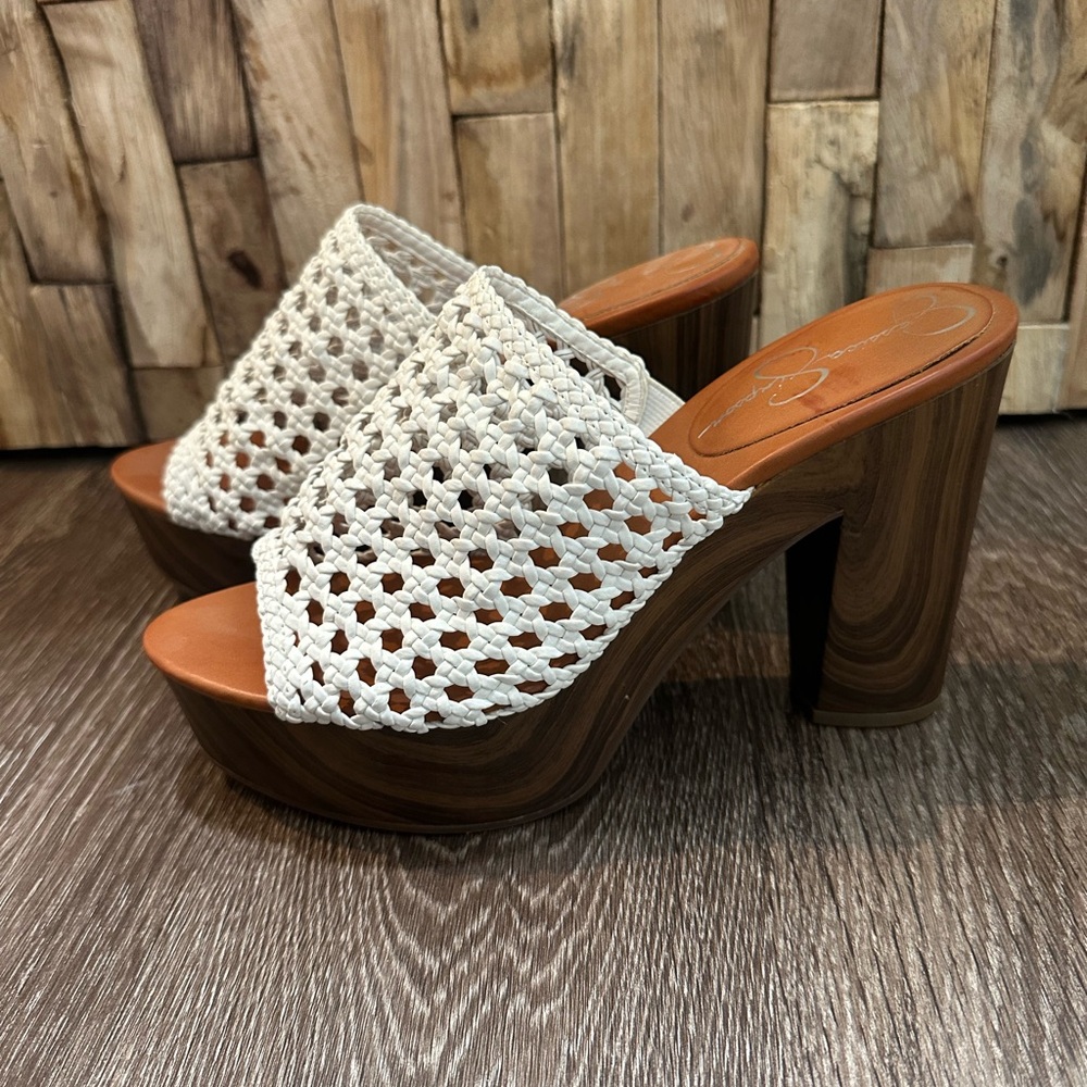 Jessica Simpson Cream and Brown Platform Sandals